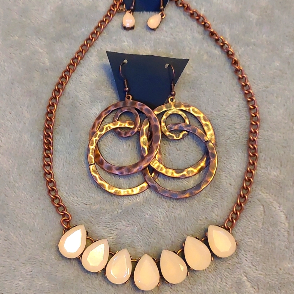 Bronze Copper & Pink Opal Necklace Set